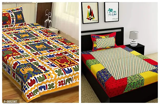 UniqChoice Combo of 2 Multi Color Single Bed Bedsheet Jaipuri Traditional and Ethnic Designs Bedsheet,_2_1+1_Single_104-thumb0