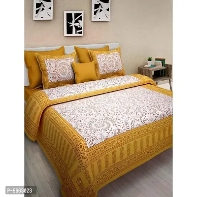 UniqChoice Floral Japuri Printed 120 TC 100% Cotton Double Bedsheet with 2 Pillow Cover,Yellow(33_Yellow_90_108)