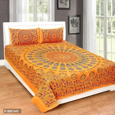 UniqChoice Cotton 144TC| Rajasthani Printed |Double Bedsheet| Bedsheet for Double Bed| Yellow-thumb0