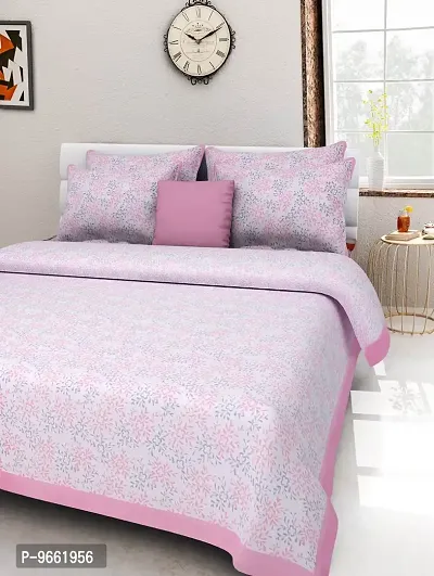 UniqChoice Jaipuri Print Rajasthani Tradition 210 TC Cotton Double Bedsheet with 2 Pillow Covers - Pink