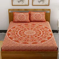 UniqChoice 120TC| Cotton Bedsheet| Jaipuri Traditonal Printed| Double Bedsheet | Bedsheet with 2 Pillow Cover | Red-thumb1