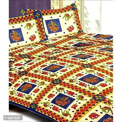 UniqChoice Rajasthani Traditional Print 120 TC 100% Cotton Double Bedsheet with 2 Pillow Cover,Blue(UCBD144)
