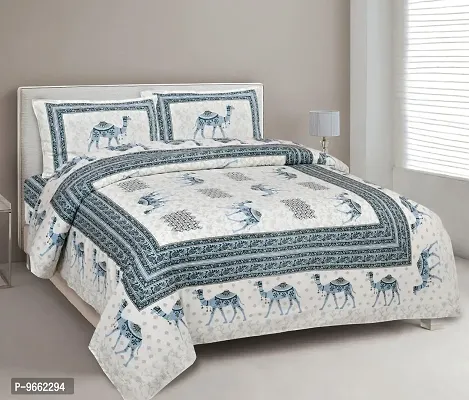 UniqChoice 180 TC Blue Color Animal Printed King Size Bedsheet with 2 Pillow Cover (ELEG-24-Blue)