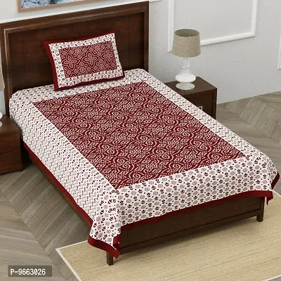 UniqChoice Bedsheet | 100% Cotton | Jaipuri Printed | Single bedsheet with 1 Pillow Cover | 150 x 220 cm | Maroon-thumb0