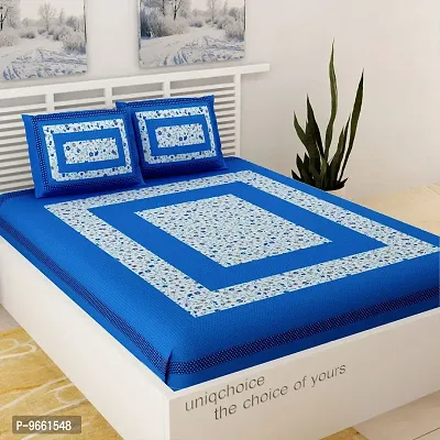 UniqChoice Floral Japuri Printed 120 TC 100% Cotton Double Bedsheet with 2 Pillow Cover ,Blue(UCEBD521)