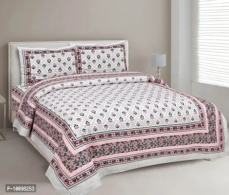 Stylish Fancy Cotton Printed King Size Bedsheet With 2 Pillow Covers