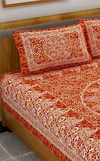 UniqChoice 120TC Red Cotton Jaipuri Traditonal Printed Double Bedsheet with 2 Pillow Cover (SUNBD_075)-thumb2