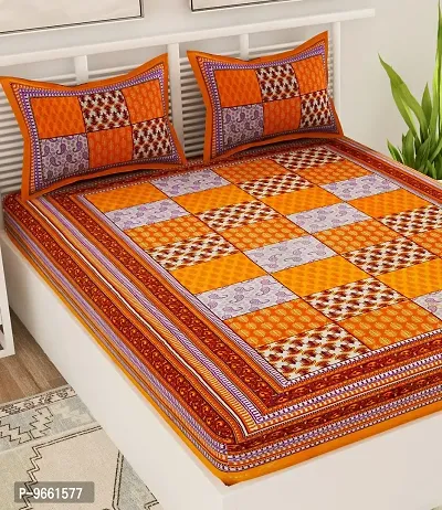 UniqChoice Rajasthani Traditional Print 120 TC 100% Cotton Double Bedsheet with 2 Pillow Cover ,Yellow(MUUCD_348)-thumb3