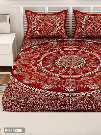 UniqChoice Maroon Color 100% Cotton Jaipuri Traditonal Double BedSheet with 2 Pillow Cover,MaroonBatikPalki_D-thumb4