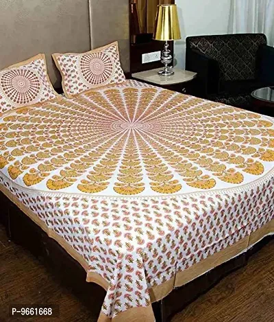 UniqChoice 100% Cotton Comfertable Rajasthani Jaipuri Traditional Bedsheet with 2 Pillow Covers (Multicolor)