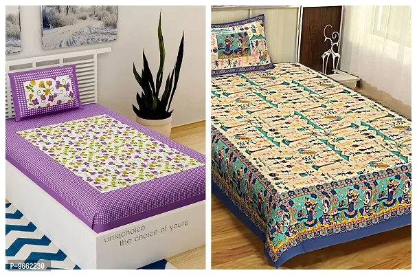 UniqChoice Combo of 2 Multi Color Single Bed Bedsheet Jaipuri Traditional and Ethnic Designs Bedsheet,_2_1+1_Single_146