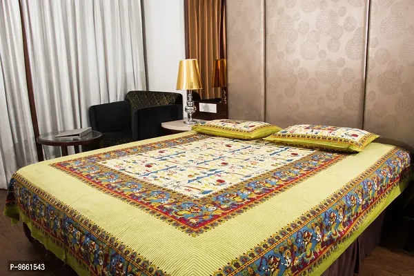 UniqChoice Traditional 150 TC Cotton Double Bedsheet with 2 Pillow Covers - Multicolour
