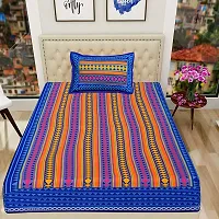 UniqChoice 100% Cotton Blue Color Jaipuri Single bedsheet with 1 Pillow Cover,1+1_Single_Zik-Zak_Blue-thumb1