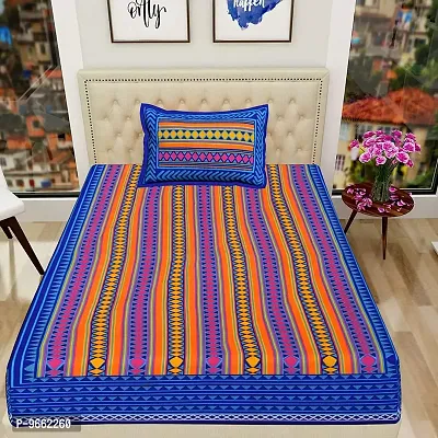 UniqChoice 100% Cotton Blue Color Jaipuri Single bedsheet with 1 Pillow Cover,1+1_Single_Zik-Zak_Blue-thumb2