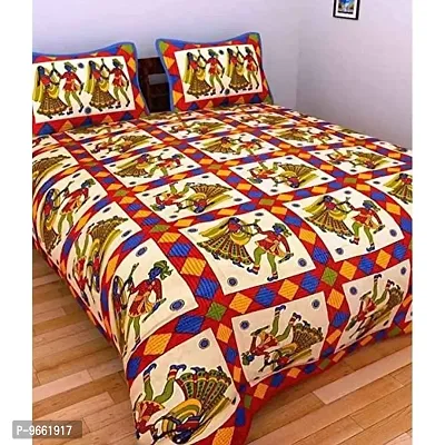 UniqChoice Jaipuri Print 100% Cotton Rajasthani Tradition King Size Double Bedsheet with 2 Pillow Covers(Red Color)