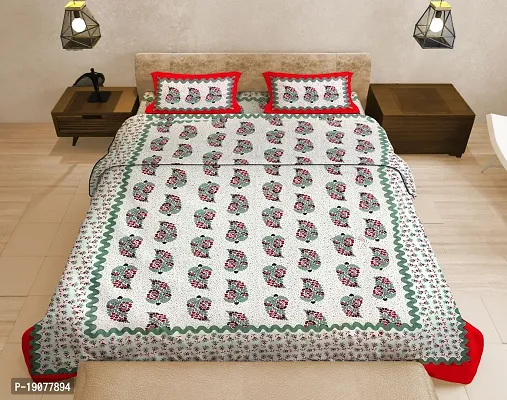 Comfortable Cotton 120-159 Queen Bedsheet with Two Pillow Covers-thumb0