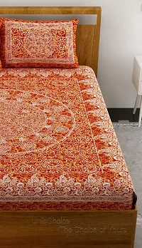 UniqChoice 120TC Red Cotton Jaipuri Traditonal Printed Double Bedsheet with 2 Pillow Cover (SUNBD_075)-thumb3