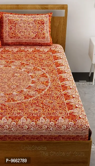 UniqChoice 120TC Red Cotton Jaipuri Traditonal Printed Double Bedsheet with 2 Pillow Cover (SUNBD_075)-thumb4