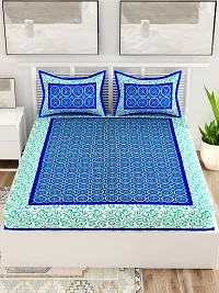 UniqChoice Blue Color Rajasthani Traditional Printed 120 TC 100% Cotton Double Bedsheet with 2 Pillow Cover,UC317_Gola-B-thumb1