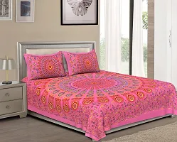 UniqChoice 100% Cotton Traditional Double Bedsheet with 2 Pillow Cover - (Pink Color)-thumb1