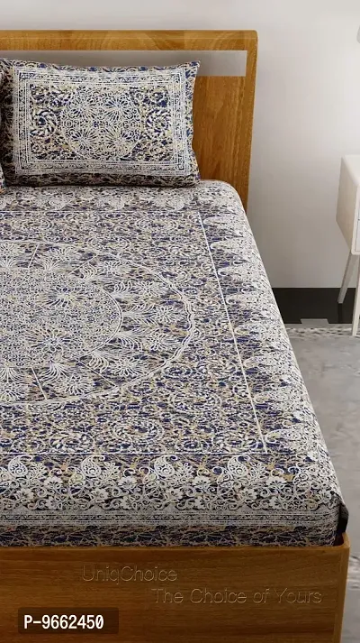 UniqChoice Blue Color 100% Cotton Jaipuri Traditonal Double BedSheet with 2 Pillow Cover,Bluebatikpaisley_D-thumb3