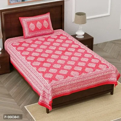 UniqChoice Pinkcolor 100% Cotton Jaipuri Printed Single bedsheet with 1 Pillow Cover 150 x 220 cm(1+1_Single_76_Pink_89)