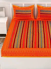 UniqChoice Yellow Color Rajasthani Traditional Printed 120 TC 100% Cotton Double Bedsheet with 2 Pillow Cover,UCEBD263-thumb3