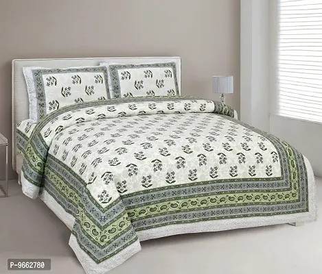 UniqChoice 180 TC Green Color Floral Printed King Size Bedsheet with 2 Pillow Cover (ELEG-34-Green)