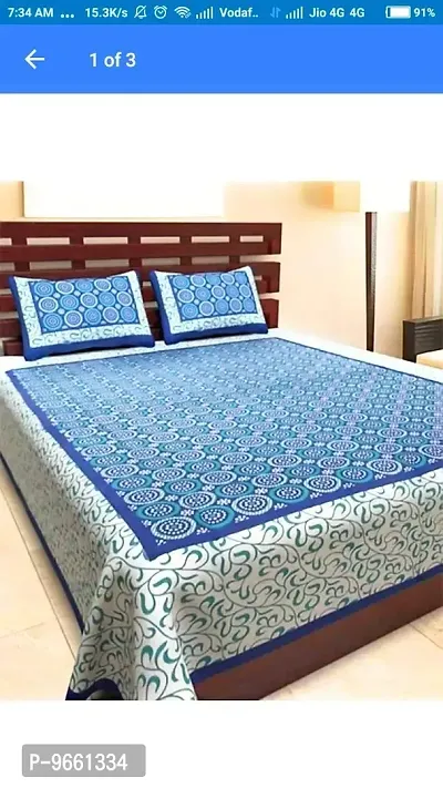 UniqChoice Rajasthani Tradition 144 TC Cotton Double Bedsheet with 2 Pillow Covers - Blue