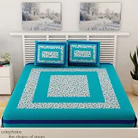 UniqChoice Floral Japuri Printed 120 TC 100% Cotton Double Bedsheet with 2 Pillow Cover,Turquoise(UCEBD276)-thumb1