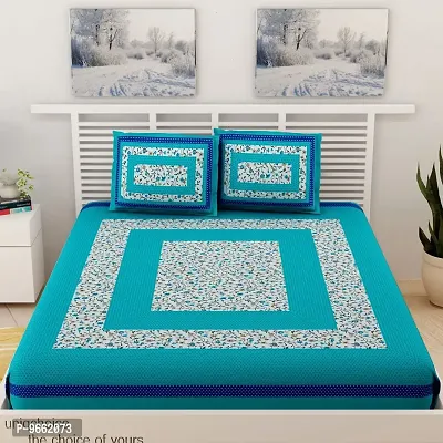 UniqChoice Floral Japuri Printed 120 TC 100% Cotton Double Bedsheet with 2 Pillow Cover,Turquoise(UCEBD276)-thumb2