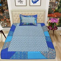UniqChoice 100% Cotton Blue Color Jaipuri Single bedsheet with 1 Pillow Cover,1+1_Single_65_Blue-thumb1