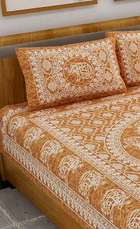 UniqChoice 120TC| Cotton Bedsheet| Jaipuri Traditonal Printed| Double Bedsheet| King Size bedsheet with 2 Pillow Cover | Mustard-thumb2