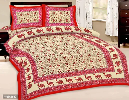 UniqChoice Floral Jaipuri Printed | 120 TC 100% Cotton | Double Bedsheet | with 2 Pillow Cover,Brown
