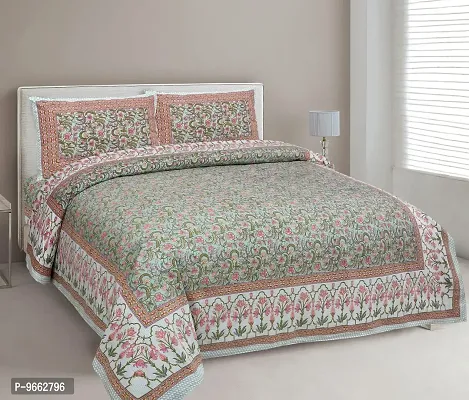 UniqChoice 180 TC Green Color Floral Printed King Size Bedsheet with 2 Pillow Cover (ELEG-39-Green)-thumb0