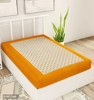 UniqChoice Jaipuri Traditional 144 TC |Cotton Single Bedsheet |Bedsheet for Single Bed| Yellow-thumb0