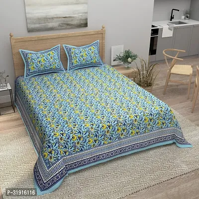 Comfortable Cotton Printed King Size Bedsheet with 2 Pillow Covers-thumb0