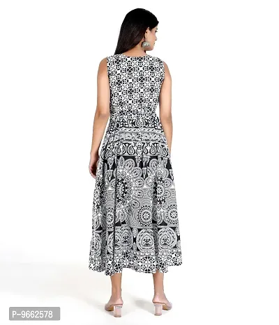 Rangun 100% Cotton Printed Black and White Maxi Dress for Women-thumb4