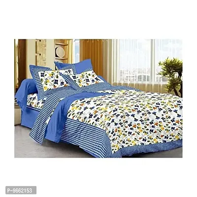 Uniqchoice 144 Tc Cotton Double Bedsheet with 2 Pillow Covers, Blue, 3 Piece