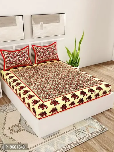 UniqChoice Red Color Rajasthani Traditional Printed 120 TC 100% Cotton Double Bedsheet with 2 Pillow Cover,UCEBD108