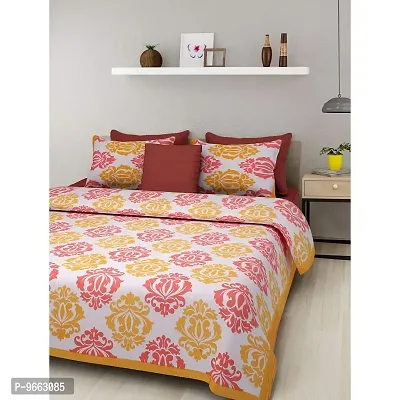 UniqChoice Yellow Color Cotton Printed Double Bedsheet with 2 Pillow Cover (PinkCity)