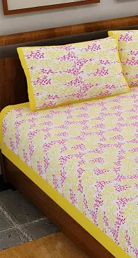 UniqChoice Yellow Color Cotton Printed Double Bedsheet with 2 Pillow Cover (Camali)-thumb2