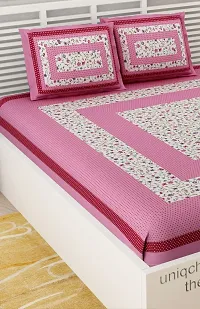 UniqChoice Floral Japuri Printed 120 TC 100% Cotton Double Bedsheet with 2 Pillow Cover,Pink(MUCD_174)-thumb2