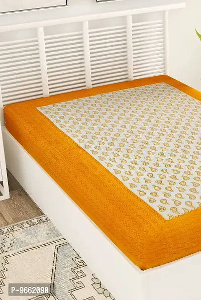 UniqChoice Jaipuri Traditional 144 TC |Cotton Single Bedsheet |Bedsheet for Single Bed| Yellow-thumb3