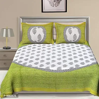 UniqChoice Cotton Classic Print Double Bedsheet with 2 Pillow Cover - Green (215 x 240 cm)