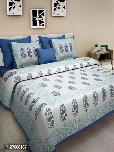 Comfortable Cotton Printed Double Bedsheet with Two Pillow Covers-thumb0