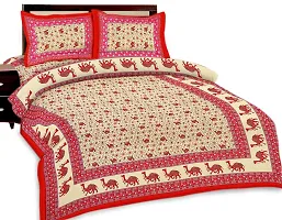 UniqChoice Floral Jaipuri Printed | 120 TC 100% Cotton | Double Bedsheet | with 2 Pillow Cover,Brown-thumb1