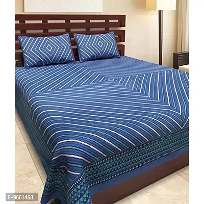 UniqChoice Latest Collection Glazed Cotton King Size Double Bedsheet with 2 Pillow Coverss- Rajasthani Traditional Print (Multicolor)-thumb0