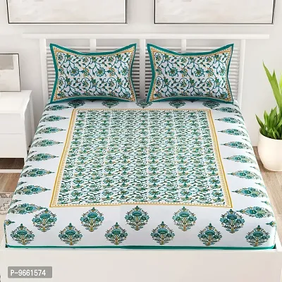 UniqChoice Floral Japuri Printed 120 TC 100% Cotton Double Bedsheet with 2 Pillow Cover,Turquoise(UUCCKD68)-thumb2