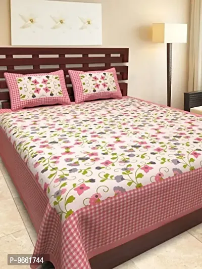 UniqChoice Floral Japuri Printed 120 TC |100% Cotton Double Bedsheet|bedsheet with 2 Pillow Covers |bedsheet for King Size Bed| Printed Jaipuri bedsheet| Pink